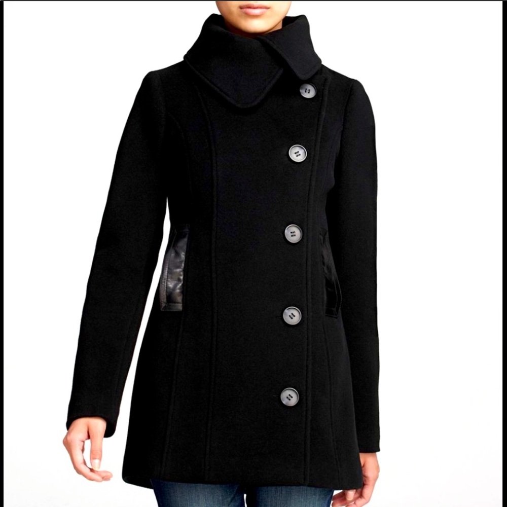 Mackage Effie Wool Cashmere Peacoat leather trim M